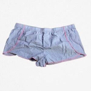 Victoria's Secret Blue Pinstripe Pink Lace Trim Pajama Shorts Summer 2015 Large